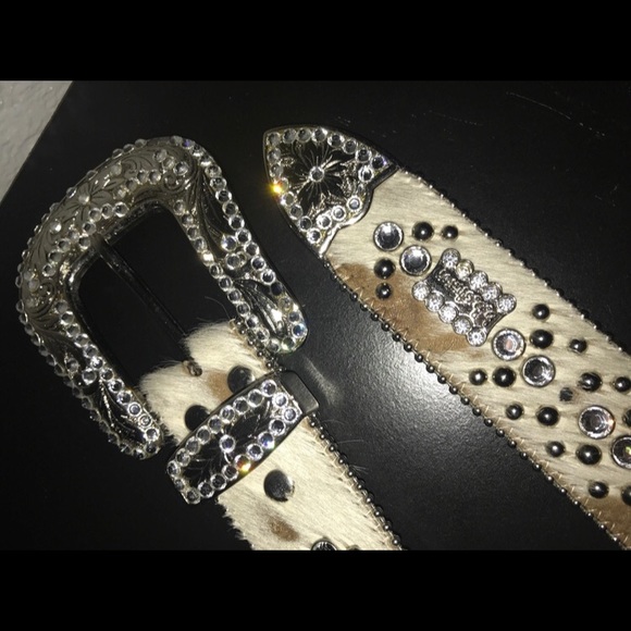 Accessories | Bb Simon Cowhide Belt With Blue Stones | Poshmark B.B Simons Cowhide big stones belt